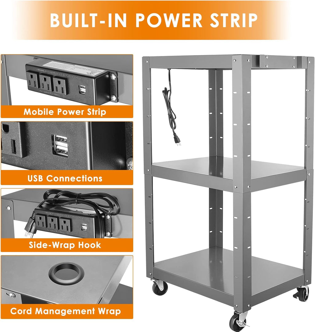 Steel Height Adjustable Media Cart with Outlets G288