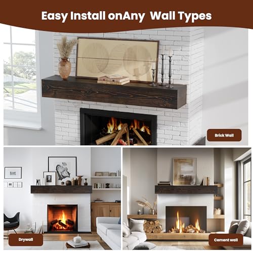 Oak Floating Mantel Shelf 60 X 9 X 6 inch T582854