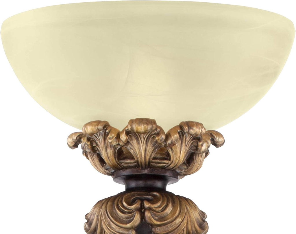 Tall Carved Wood Amber Glass Torchiere Floor Lamp V635