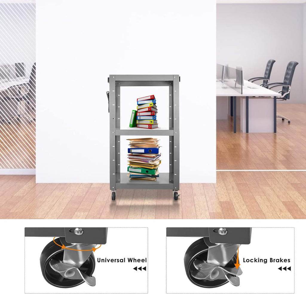 Steel Height Adjustable Media Cart with Outlets G288