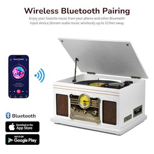 Mahogany Bluetooth Turntable with Speakers V7672