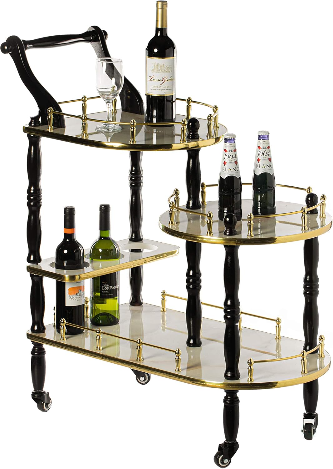 Wood 3 Tier Serving Bar Cart with Rolling Wheels M95845