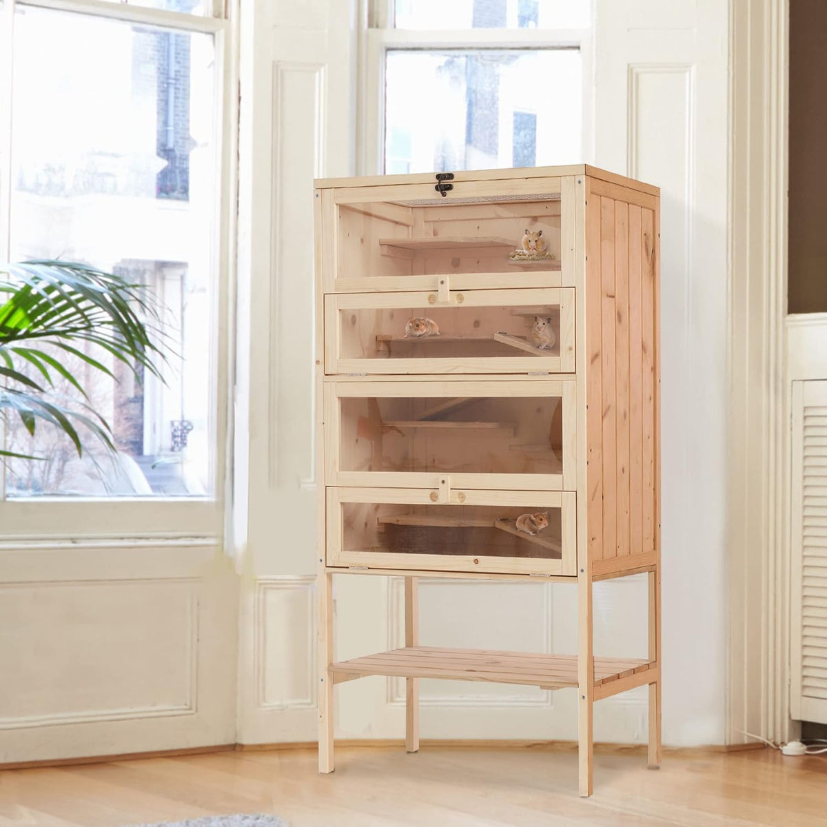 5-Tier Wooden Hamster Cage with Openable Top and Front Door Q3533