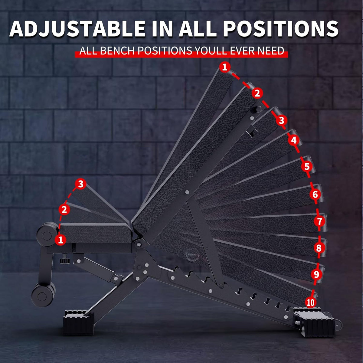 Adjustable Weight Bench, 1100 LB Capacity Heavy-duty Foldable Flat/Incline/Decline Exercise Bench N291
