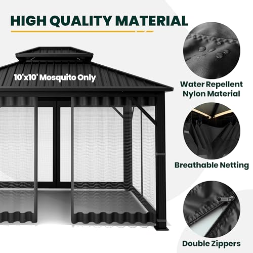 Black 10' x 10' 4-Panel Mosquito Netting with Zippers O61994