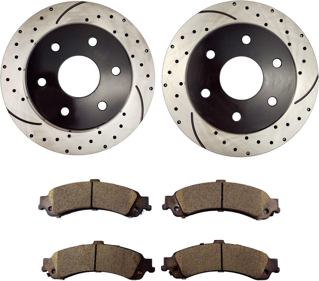 Rear Brake Kit with Drilled Slotted Rotors and Ceramic Brake Pads L80914