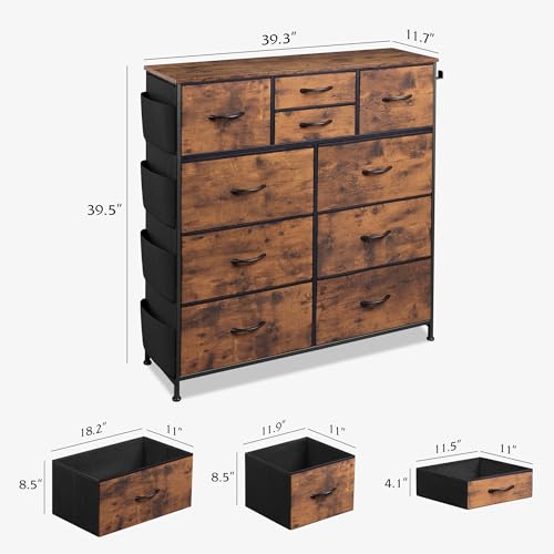 Rustic Brown 10 Drawer Fabric Dresser with Metal Frame R98563
