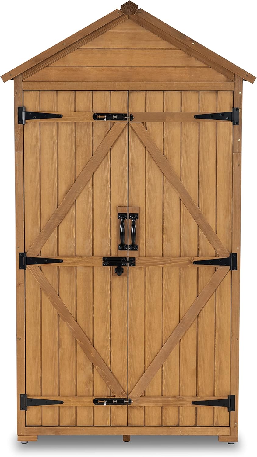 Outdoor Wood Storage Cabinet with Shelves and Latch T49995