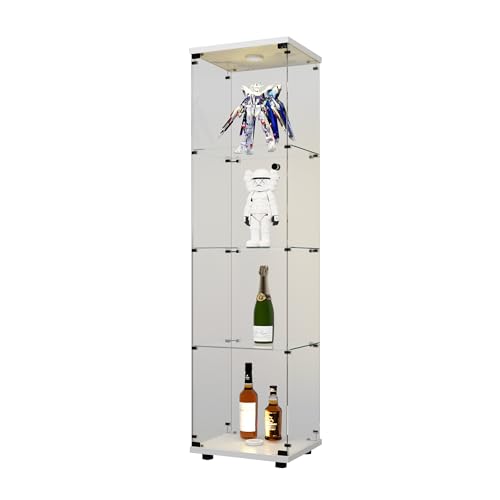 4-Tier Glass Display Cabinet with Metal Lock, 5mm Tempered Glass, 16.7" W x 14.3" D x 64.5" H M5644