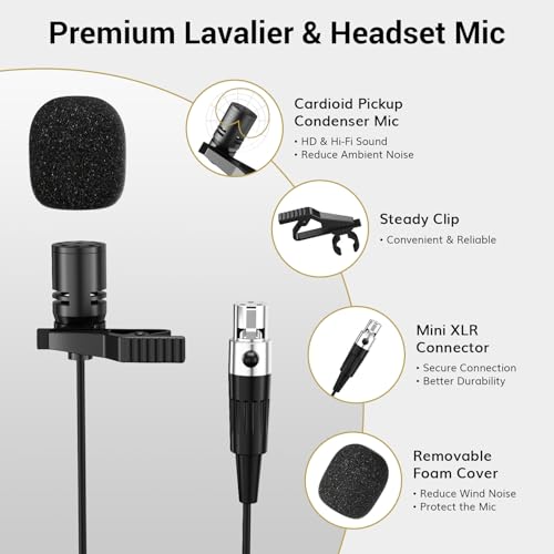 UHF Wireless Microphone System with Headset and Lapel Mics, Bodypack Transmitter, Receiver, 2x15 Channels G2280