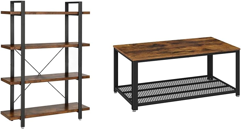5-Tier Rustic Brown and Black Bookshelf R191
