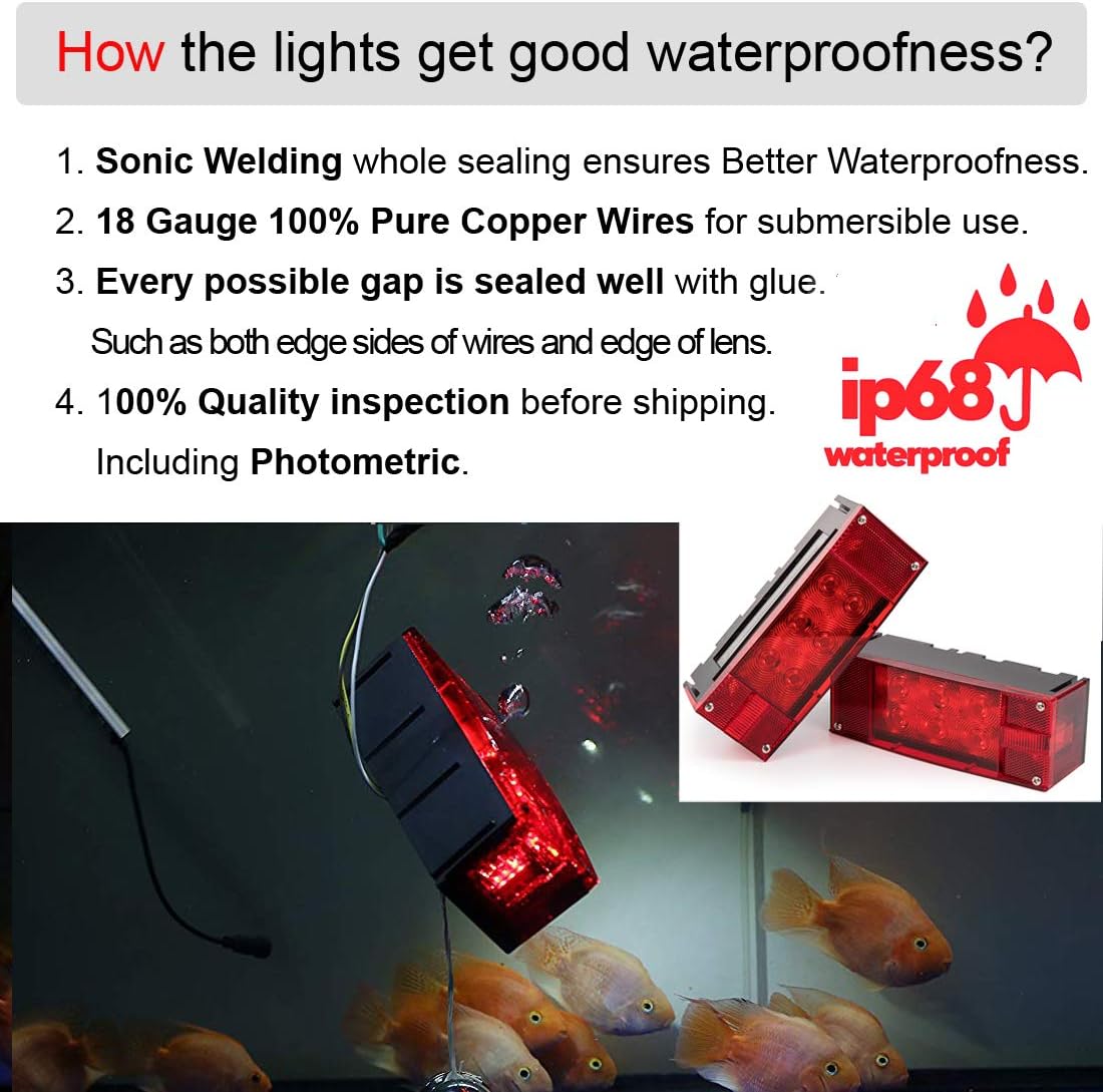 2PCS 12V LED Submersible Rectangular Trailer Lights U78762