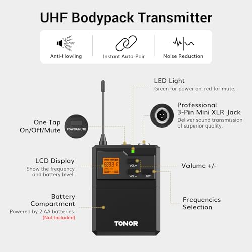 UHF Wireless Microphone System with Headset and Lapel Mics, Bodypack Transmitter, Receiver, 2x15 Channels G2280