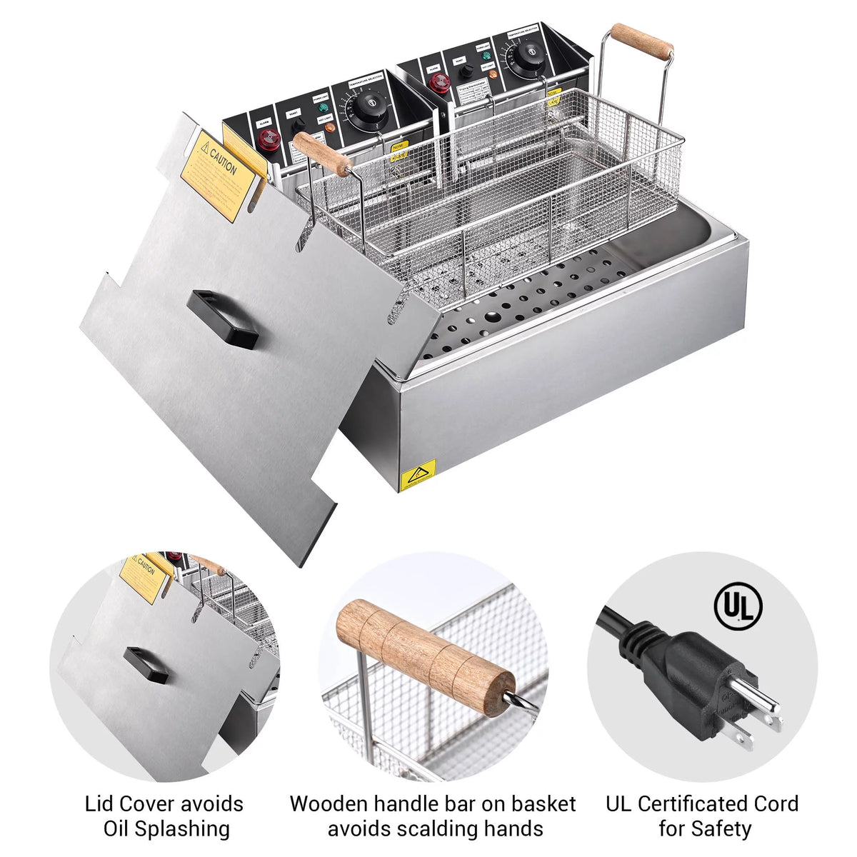 5000W 20L Electric Deep Fryer Stainless Steel Single Large Tank Basket Lid Z7411