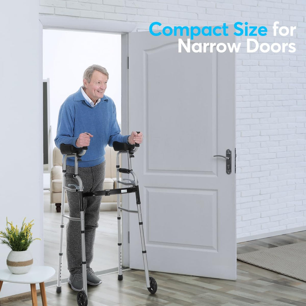 Folding Walker with 5’’ Wheels and Removable Padded Armrests L6084