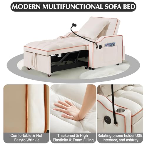 Black Velvet Convertible Single Sleeper Sofa with 3 Level Adjustable Backrest O5241