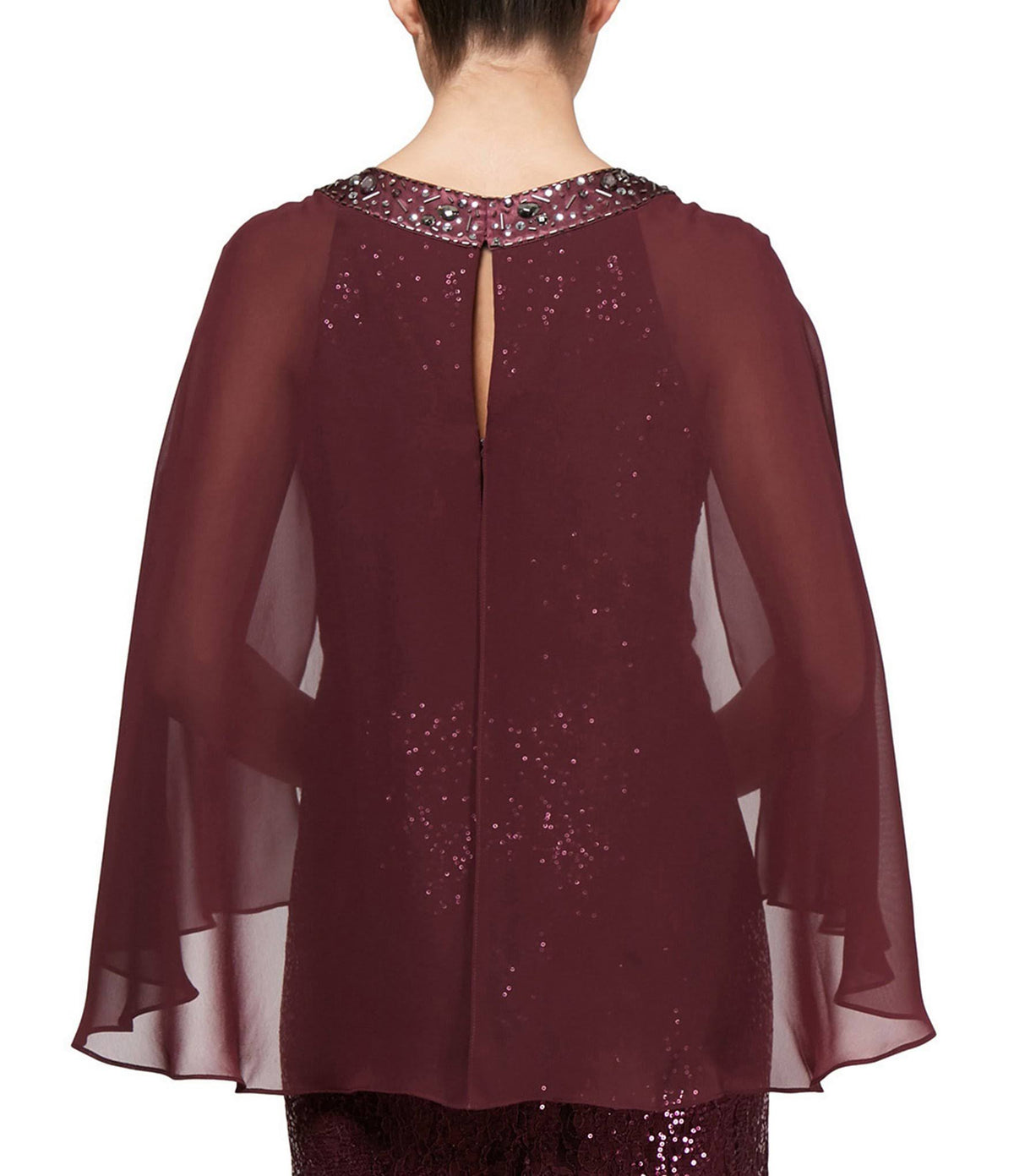 Sequin Lace Chiffon Capelet Gown I93685
