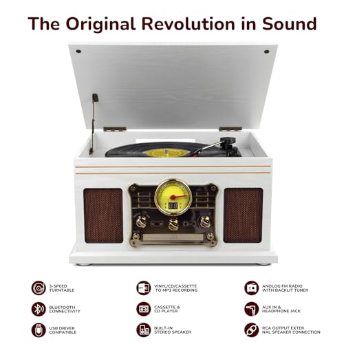Mahogany Bluetooth Turntable with Speakers V7672