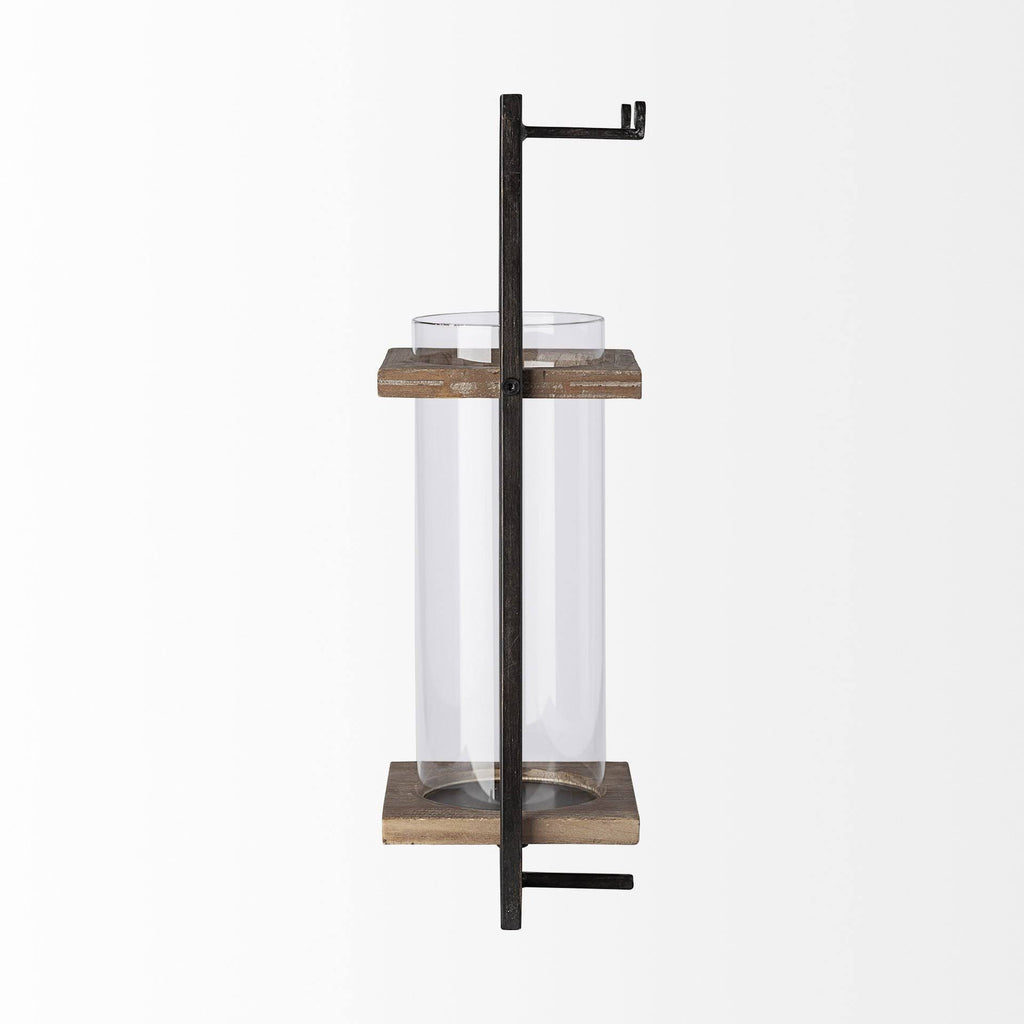 Black Metal Brown Wood Wall Mounted Candle Holder H265