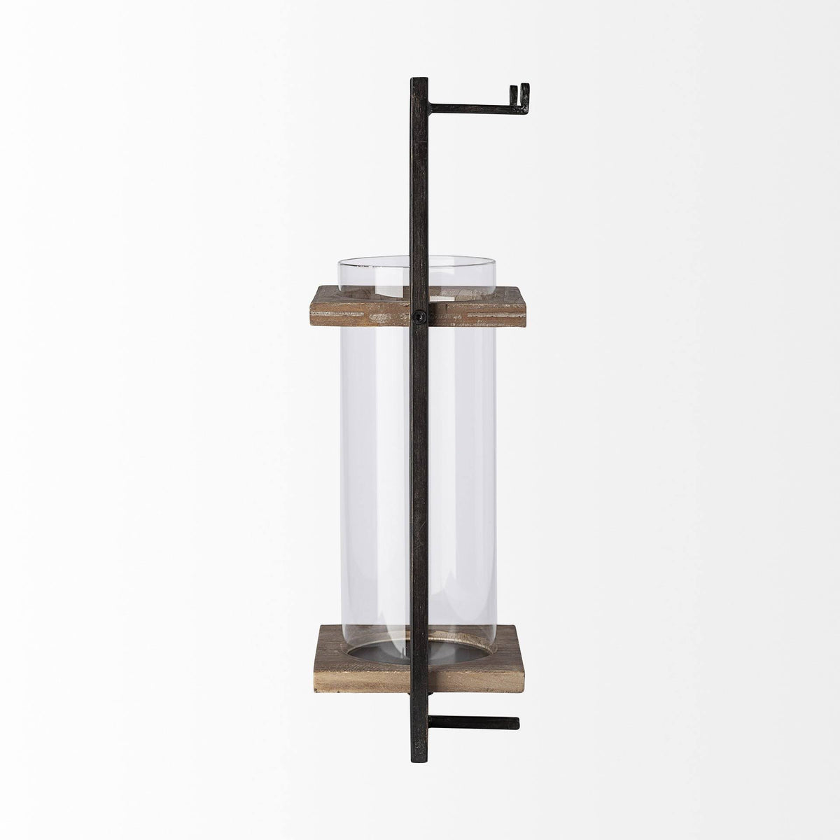 Black Metal Brown Wood Wall Mounted Candle Holder H265