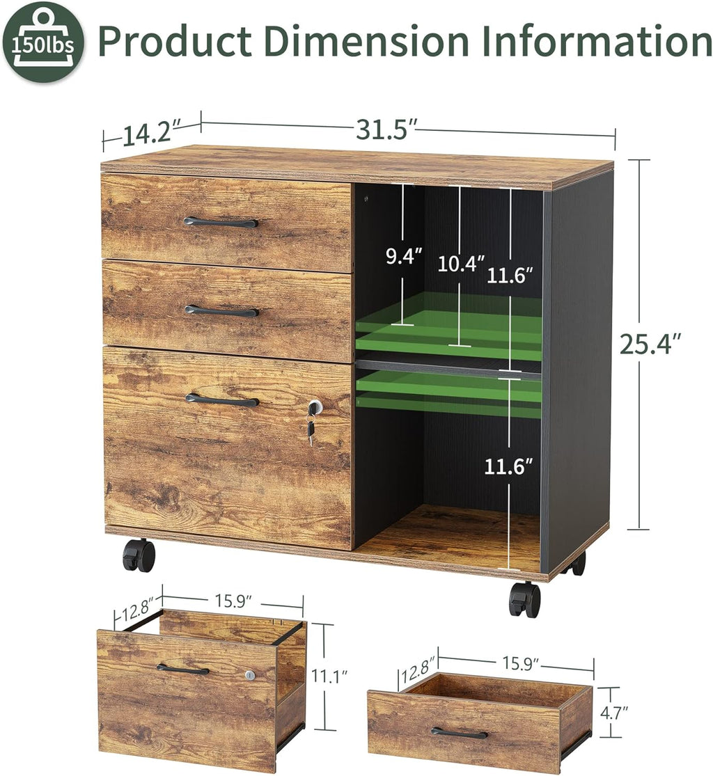 Triple Motor L-Shaped Electric Standing Desk with 3 Drawers, 63 x 24 Inches Rustic Brown Top/Black Frame X123