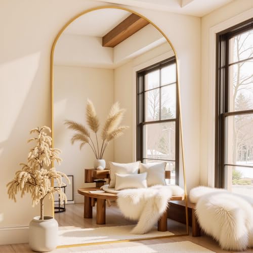 Black 78" Oversized Arched Full Length Floor Mirror with Stand H8087