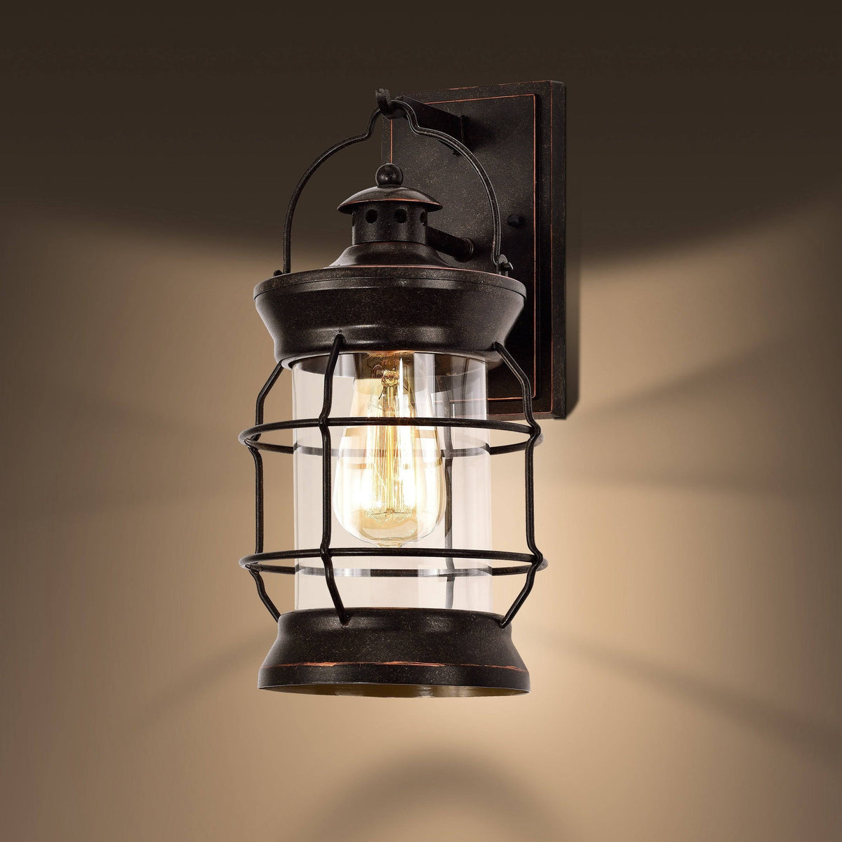 1-Light Oil Rubbed Bronze Outdoor Wall Lantern Sconce with Clear Glass M320