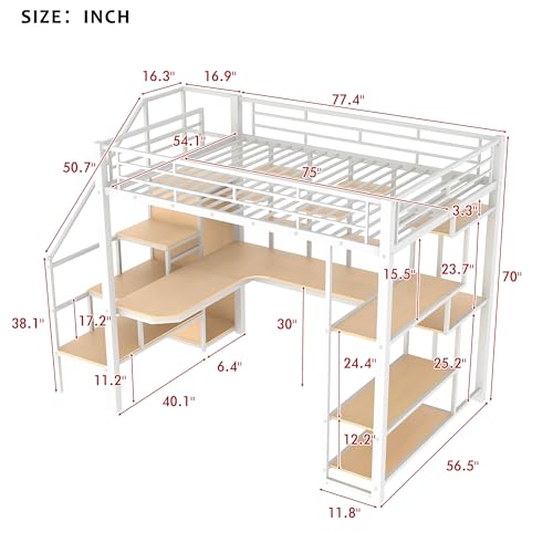 Black Full Size Metal Loft Bed with Storage Staircase and Wardrobe H329079