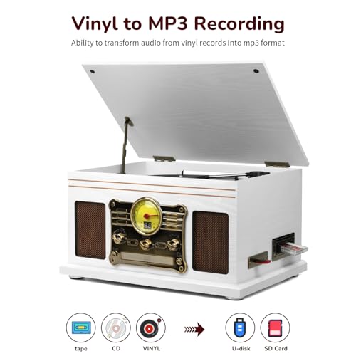 Mahogany Bluetooth Turntable with Speakers V7672