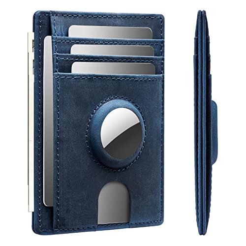 Slim Minimalist Crazy Horse Leather Airtag Card Wallet (Black) L44716
