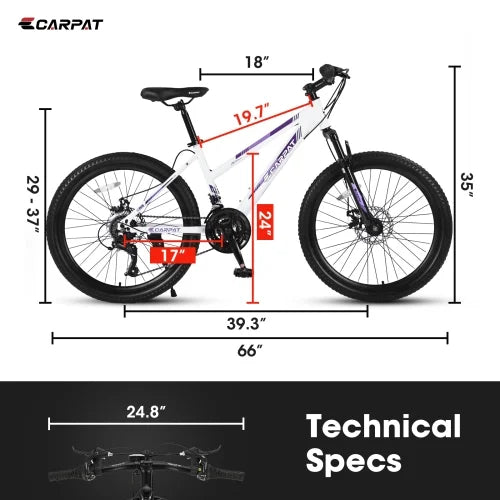 24 inch Mountain Bike with 21 Speeds Gear and Dual Disc Brakes G956