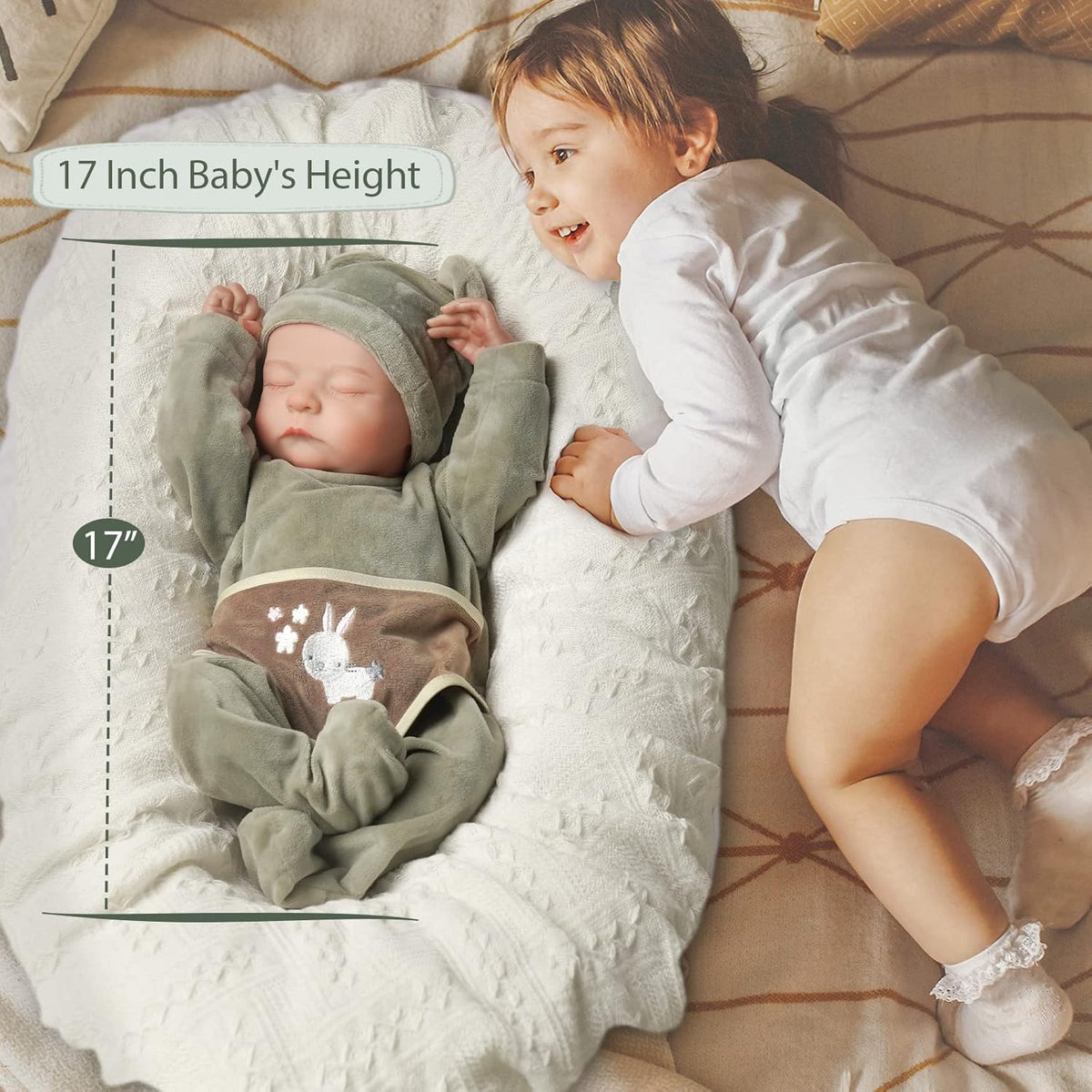 17-Inch Soft Cloth Body Realistic Newborn Sleeping Baby Doll L7869