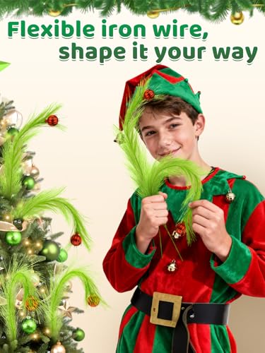 8Pcs Lime Green Fluffy Curly Christmas Tree Picks Decorations with Red Ball M561