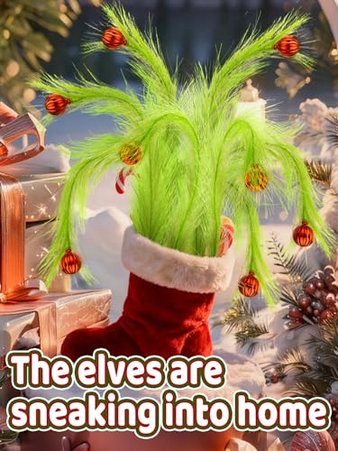 8Pcs Lime Green Fluffy Curly Christmas Tree Picks Decorations with Red Ball M561