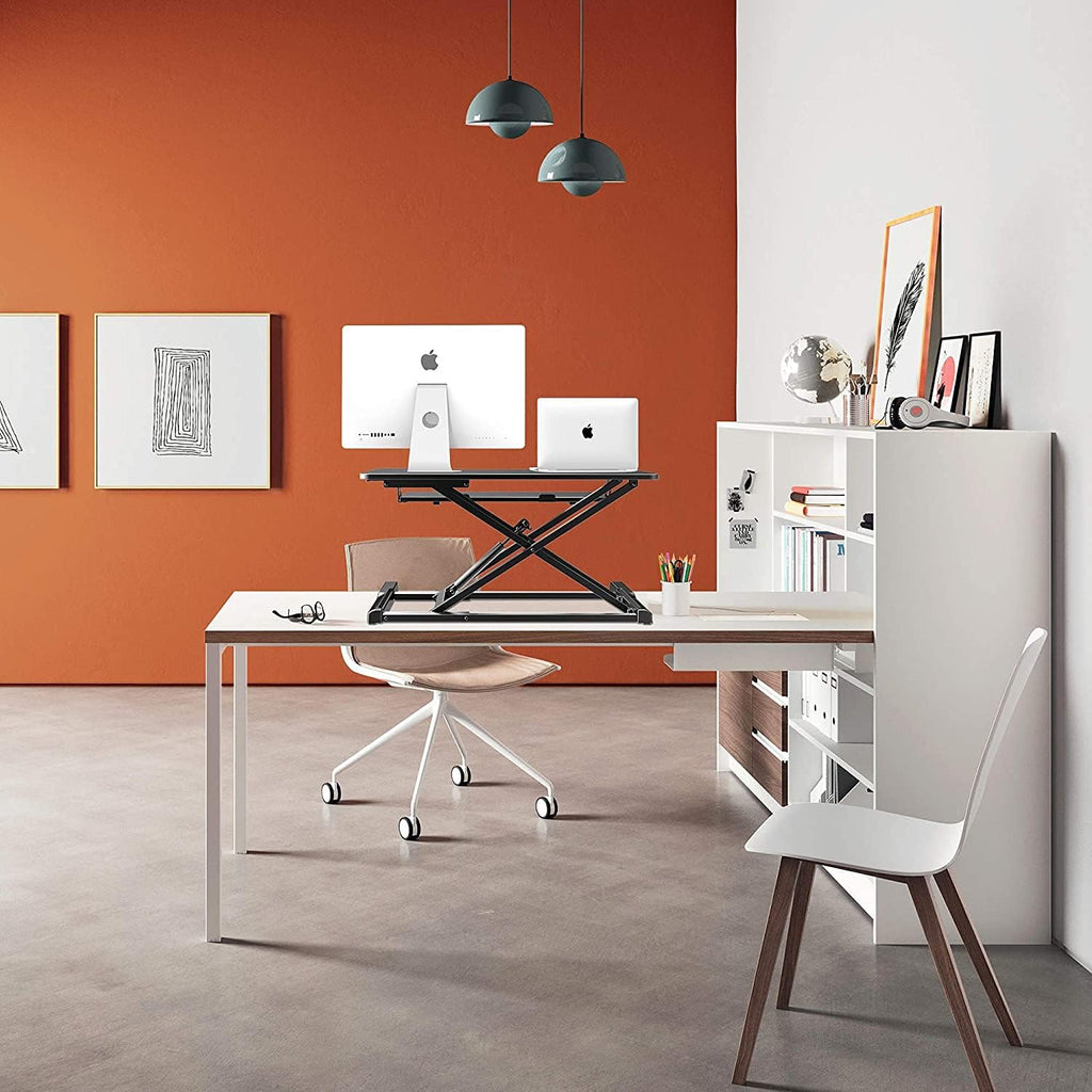 Black Height Adjustable Mobile Standing Desk with Storage Shelf L140210