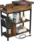Side Table with Charging Station, Flip Top End Table with USB Ports and Outlets E25101