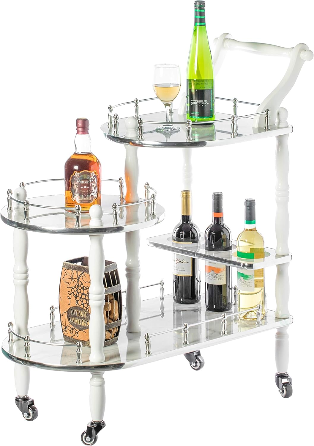 Wood 3 Tier Serving Bar Cart with Rolling Wheels M95845