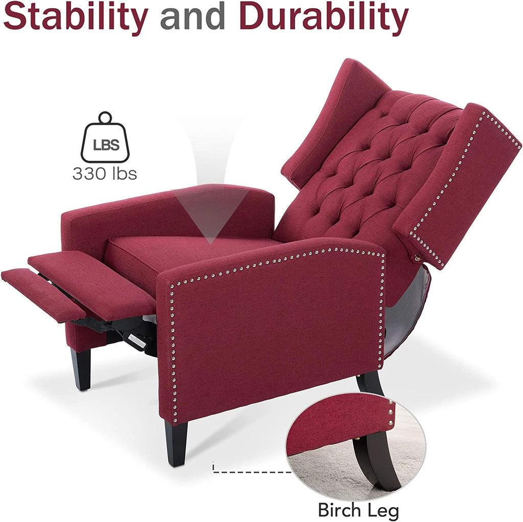 Blue Tufted Fabric Push Back Arm Recliner K228