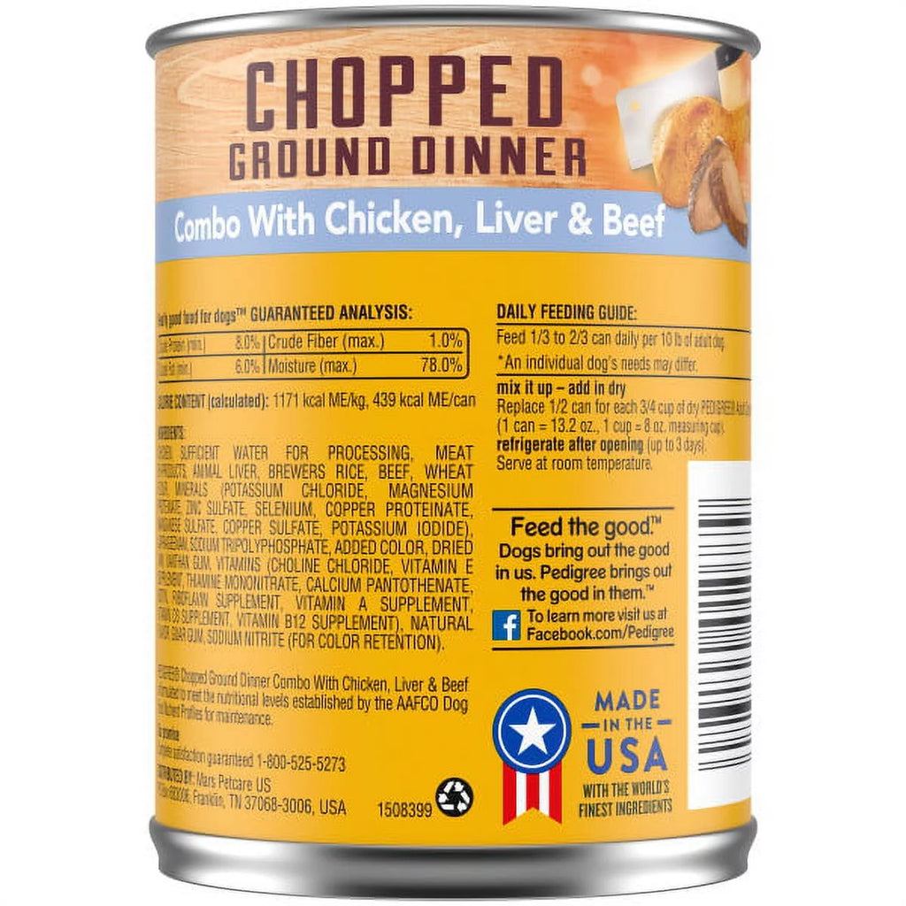 Chicken Beef & Liver Chopped Ground Dinner Wet Dog Food, 13.2 oz Cans, 12 Pack O667941