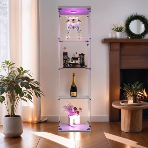 4-Tier Glass Display Cabinet with Metal Lock, 5mm Tempered Glass, 16.7" W x 14.3" D x 64.5" H M5644