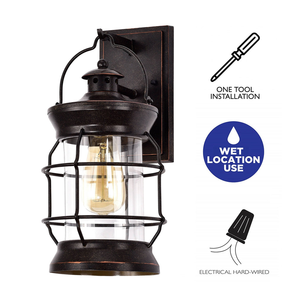 1-Light Oil Rubbed Bronze Outdoor Wall Lantern Sconce with Clear Glass M320