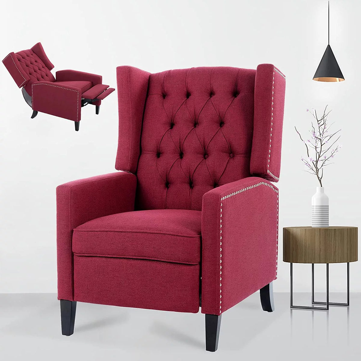 Blue Tufted Fabric Push Back Arm Recliner K228