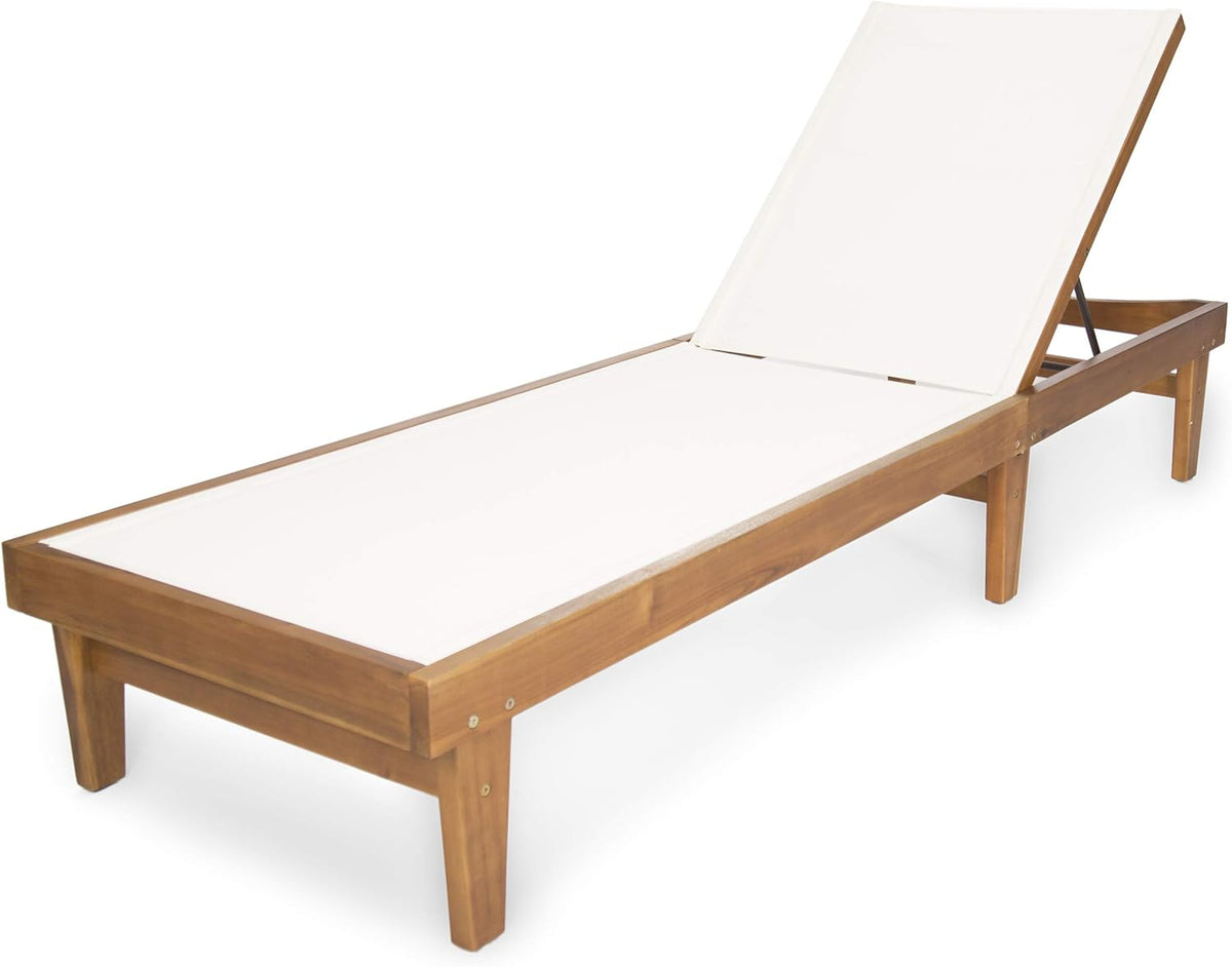 Outdoor Mesh Chaise Lounge with Acacia Wood Frame W462017
