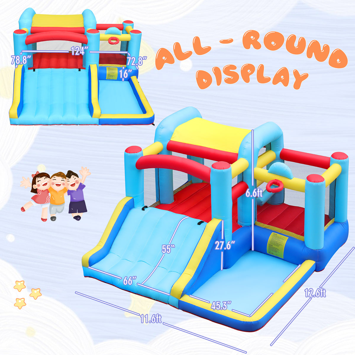 Inflatable Water Slide Bounce House with Splash Pool & Basketball Rim N864418