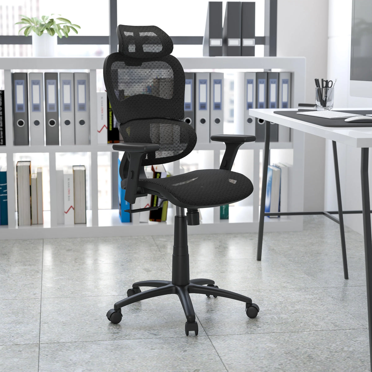 Ergonomic Mesh Office Chair with Lumbar Support in Black U388