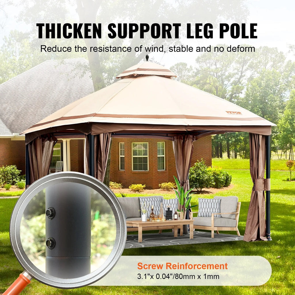 10x13ft Patio Gazebo with Mosquito Net, Metal Frame Q1346