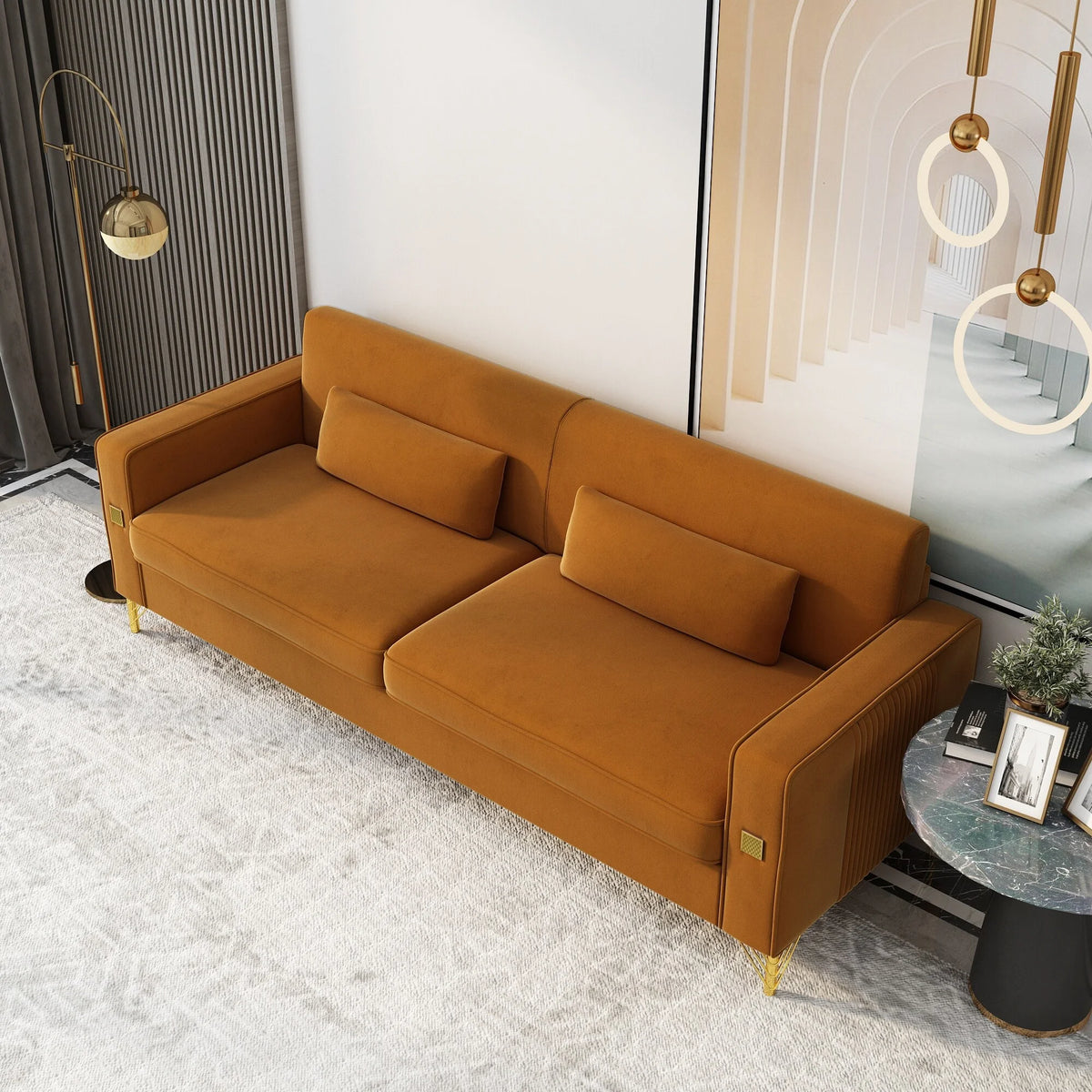 Black Velvet Loveseat with Metal Legs Q249380