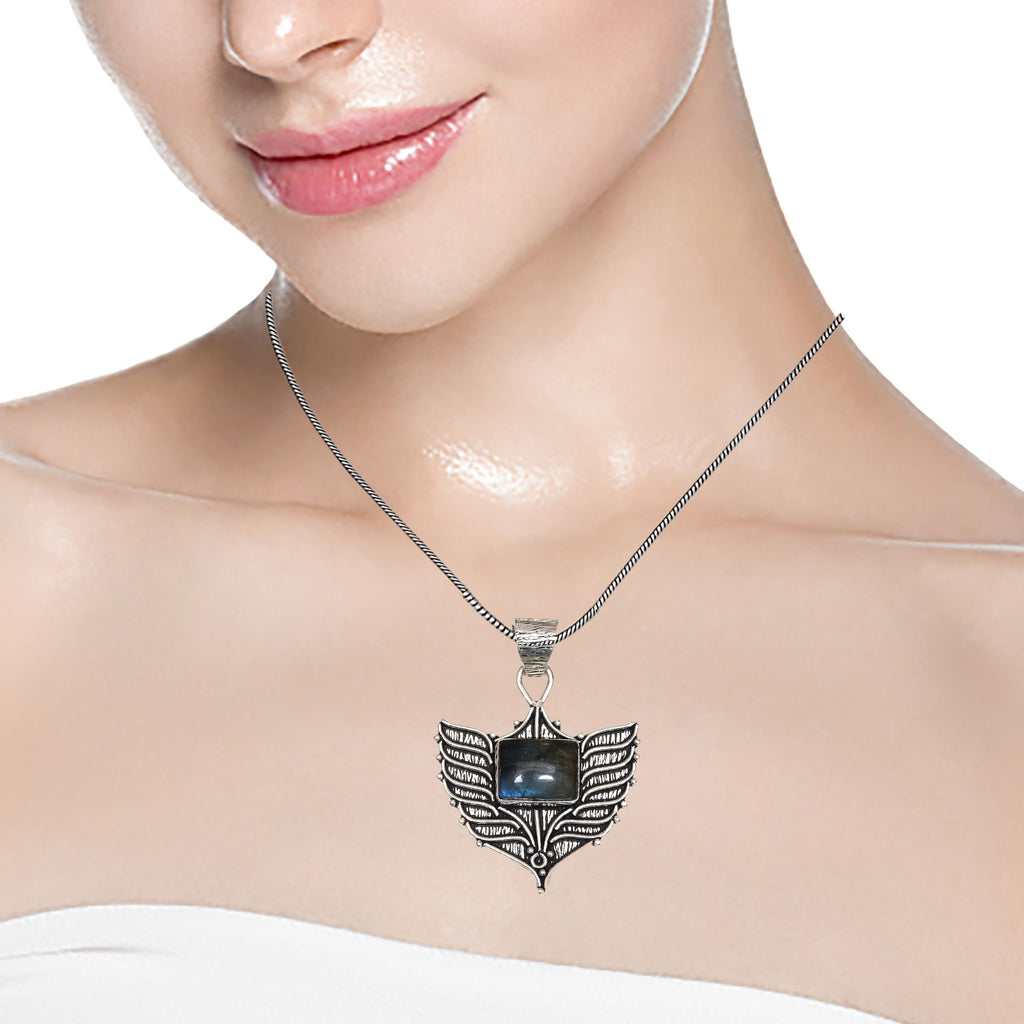 Silver 925 Sterling Garnet Gemstone Necklace Labradorite Jewelry Handmade I8978