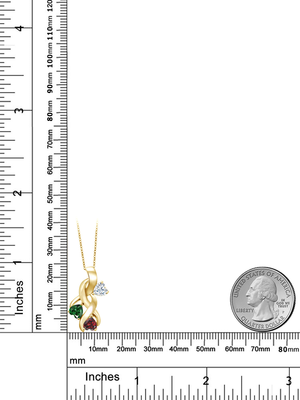 18K Yellow Gold Plated Silver White Moissanite Green Nano Emerald Red Garnet Heart Shape Pendant H84929