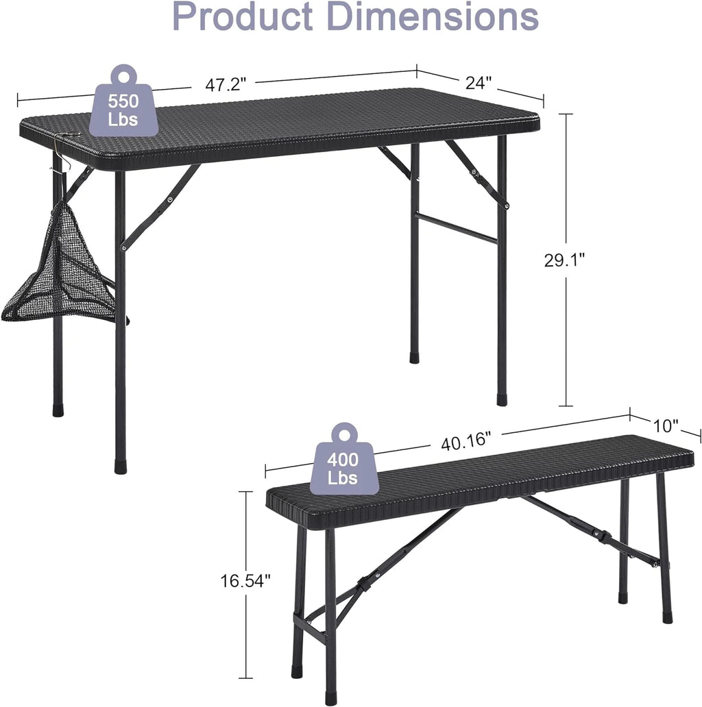 Black 3 Piece Folding Picnic Table with Benches N458628